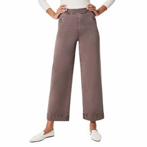 Spanx Taupe Smoke Cropped Wide Leg Women Medium Twill Stretch Pull On Pants